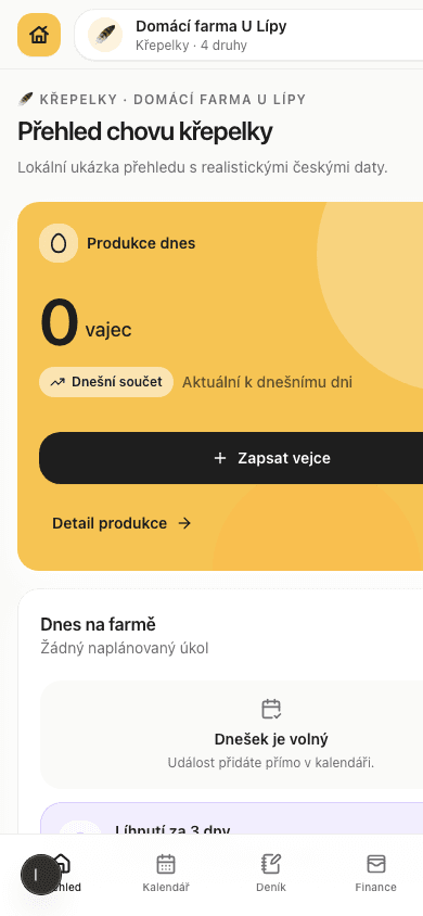 Skutečné mobilní rozhraní Farmio